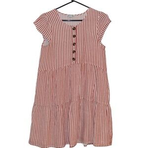 American Eagle Dress Womens Small Orange White Striped Good Babydoll Cap Sleeve